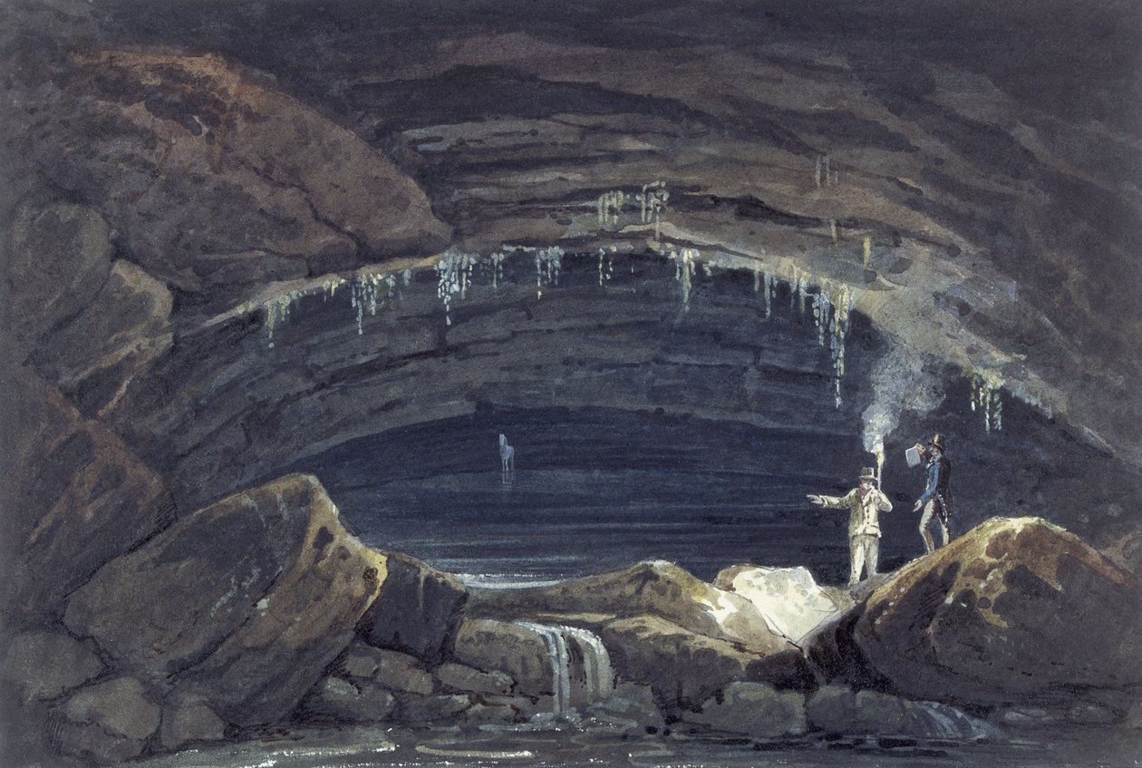 Åpning av hulen ved Porth yr Ogof (akvarell på papir) av Thomas Hornor