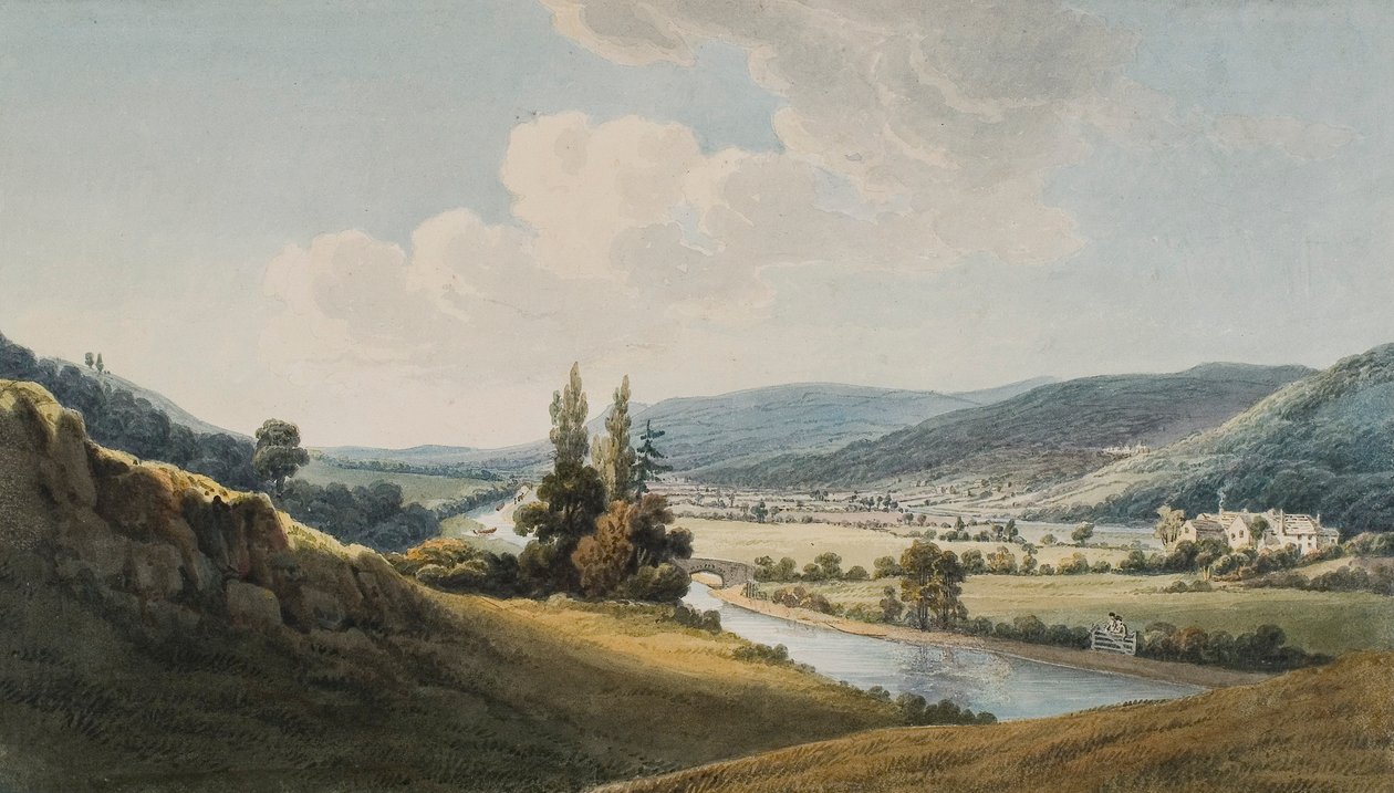 The Vale of Neath, Melincourt til høyre (akvarell og blyant på papir) av Thomas Hornor