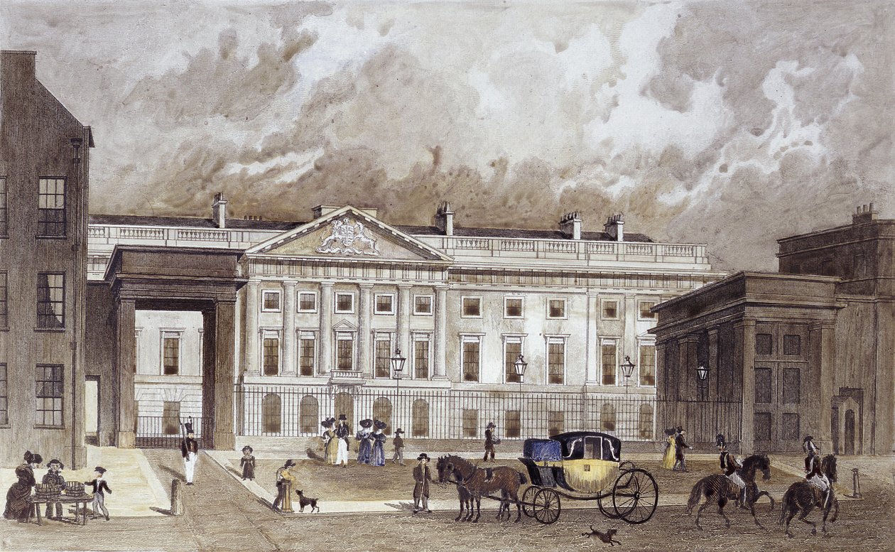 En moderne gravering av den nye Royal Mint, ca. 1830 (håndfarget gravering) av Thomas Hosmer Shepherd