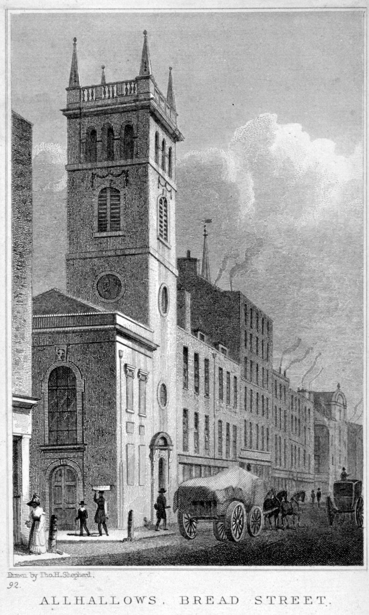 All Hallows Church, Bread Street, London, 1829 av Thomas Hosmer Shepherd
