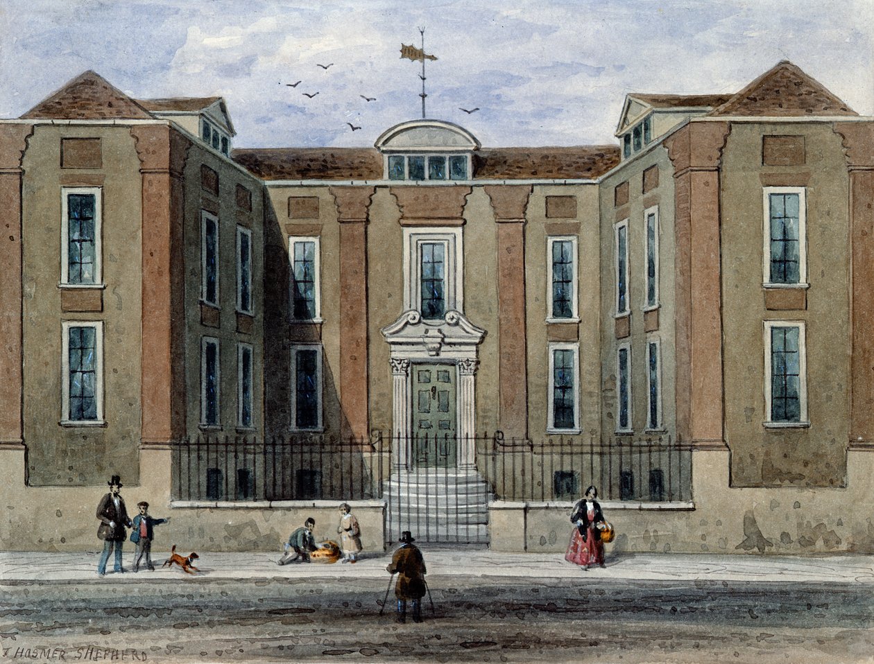 Et gammelt herskapshus, kalt Pritchett Hall, South Side of Union St., Southwark, 1828 av Thomas Hosmer Shepherd