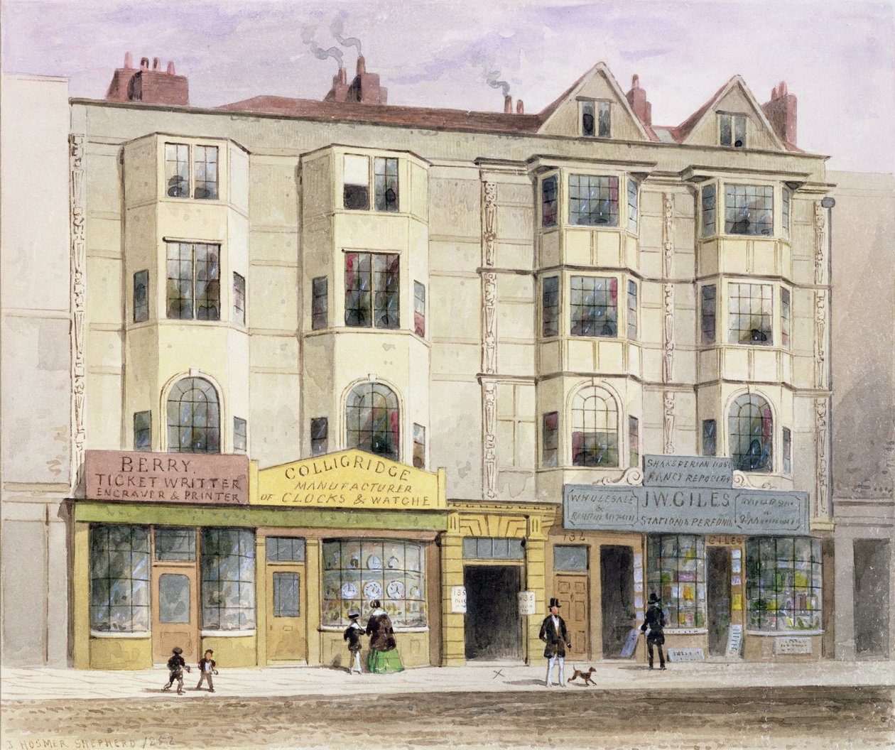 Et gammelt hus kalt Half Moon Tavern, på vestsiden av Aldersgate Street, 1852 av Thomas Hosmer Shepherd