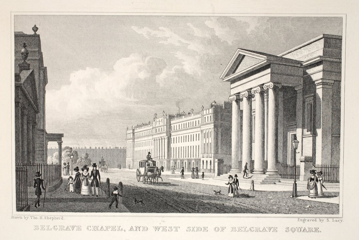 Belgrave Chapel og West Side of Belgrave Square, fra puben 