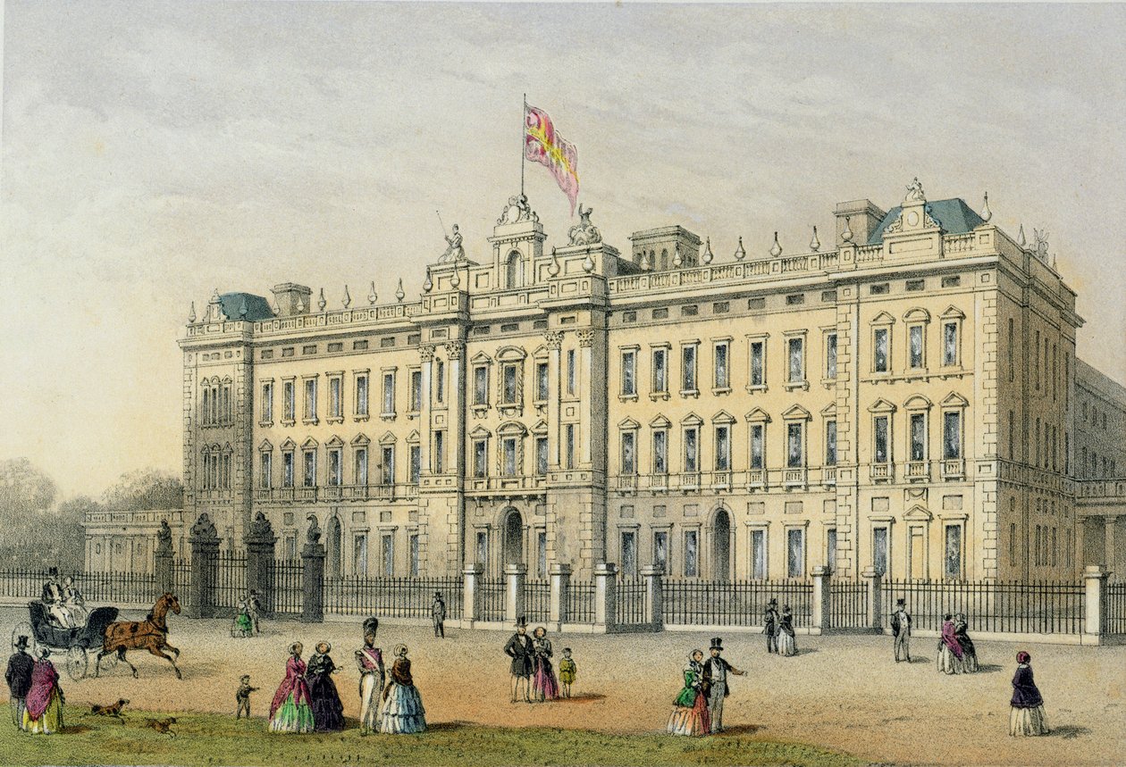 Buckingham Palace, gravert av Bachelier, pub. 1854 av Thomas Hosmer Shepherd