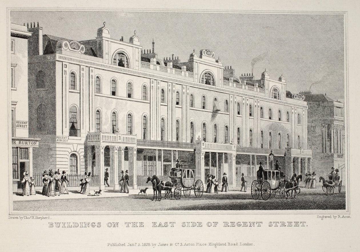 Bygninger på østsiden av Regent Street, fra puben 