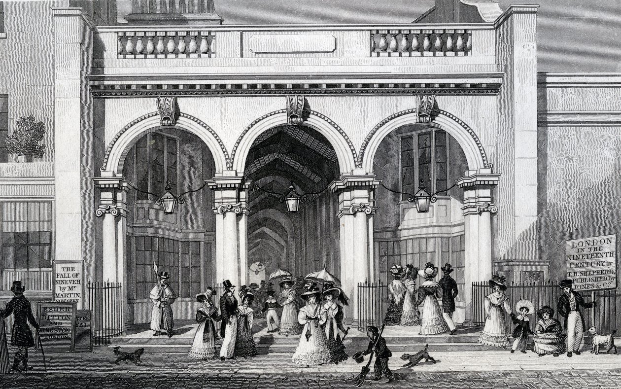Burlington Arcade, Picadilly, gravert av William Tombleson, 1828 av Thomas Hosmer Shepherd