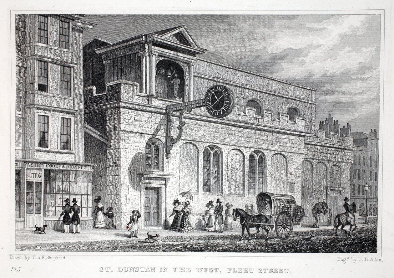 Church of St Dunstan, i vest, Fleet Street, fra puben 