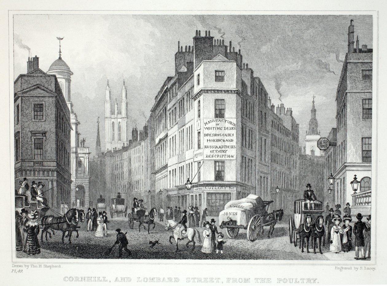 Cornall og Lombard Street, fra Poultry, fra puben 