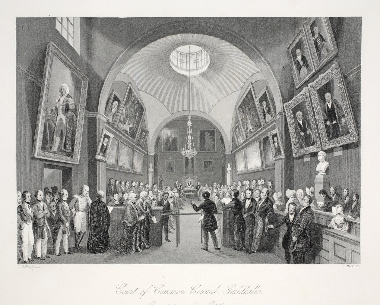 Court of Common Council, Guildhall, fra puben 'London Interiors with their Costumes and Ceremonies'. Joseph Mead, London, ca. 1843 (stålgravering) av Thomas Hosmer Shepherd