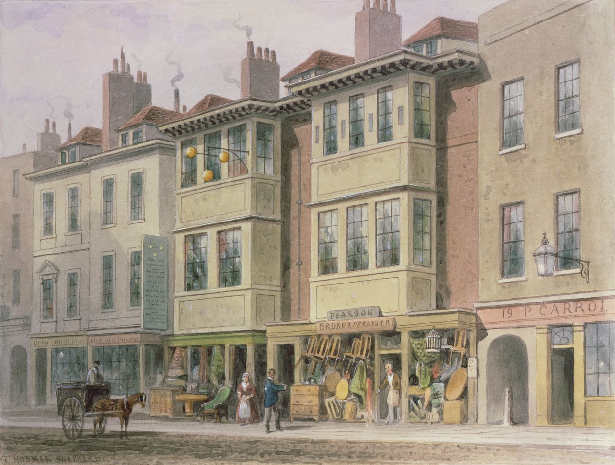 Crace XXVII-134 Old Houses på østsiden av Grays Inn Lane, med utsikt nordover fra Holborn. av Thomas Hosmer Shepherd