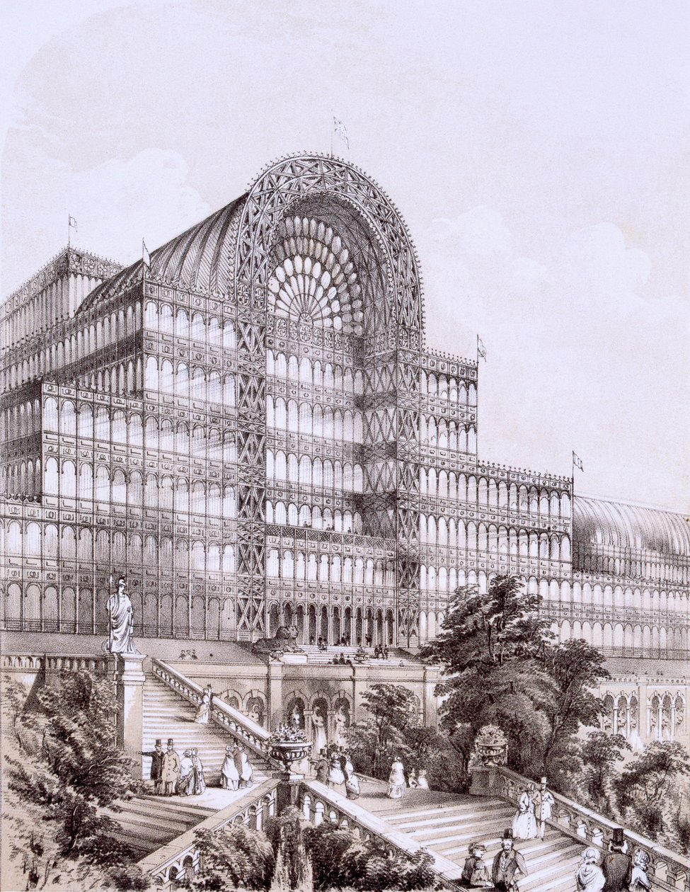 Crystal Palace ved Sydenham, fronten av Great Transept, c1854. av Thomas Hosmer Shepherd