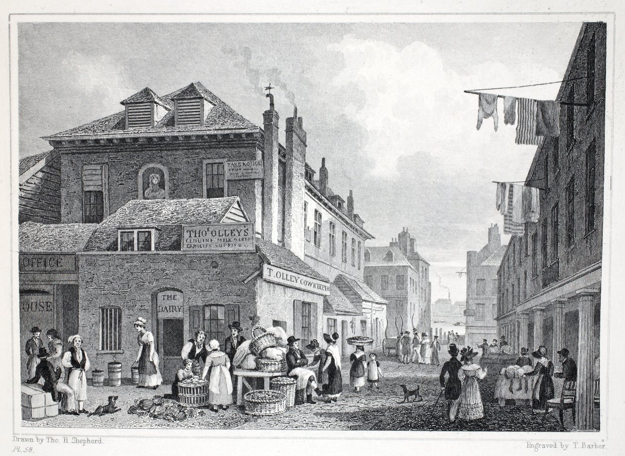 Hungerford Market, Strand, fra puben 'London and it's Environs in the Nineteenth Century'. Jones und Co., 1827-1829 av Thomas Hosmer Shepherd