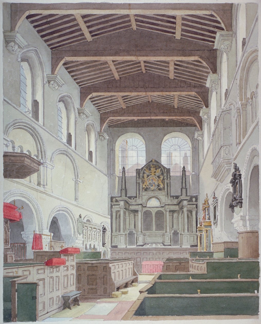 Innvendig utsikt over Church of St Bartholomew-the-Great, Smithfield, City of London, 1821. av Thomas Hosmer Shepherd