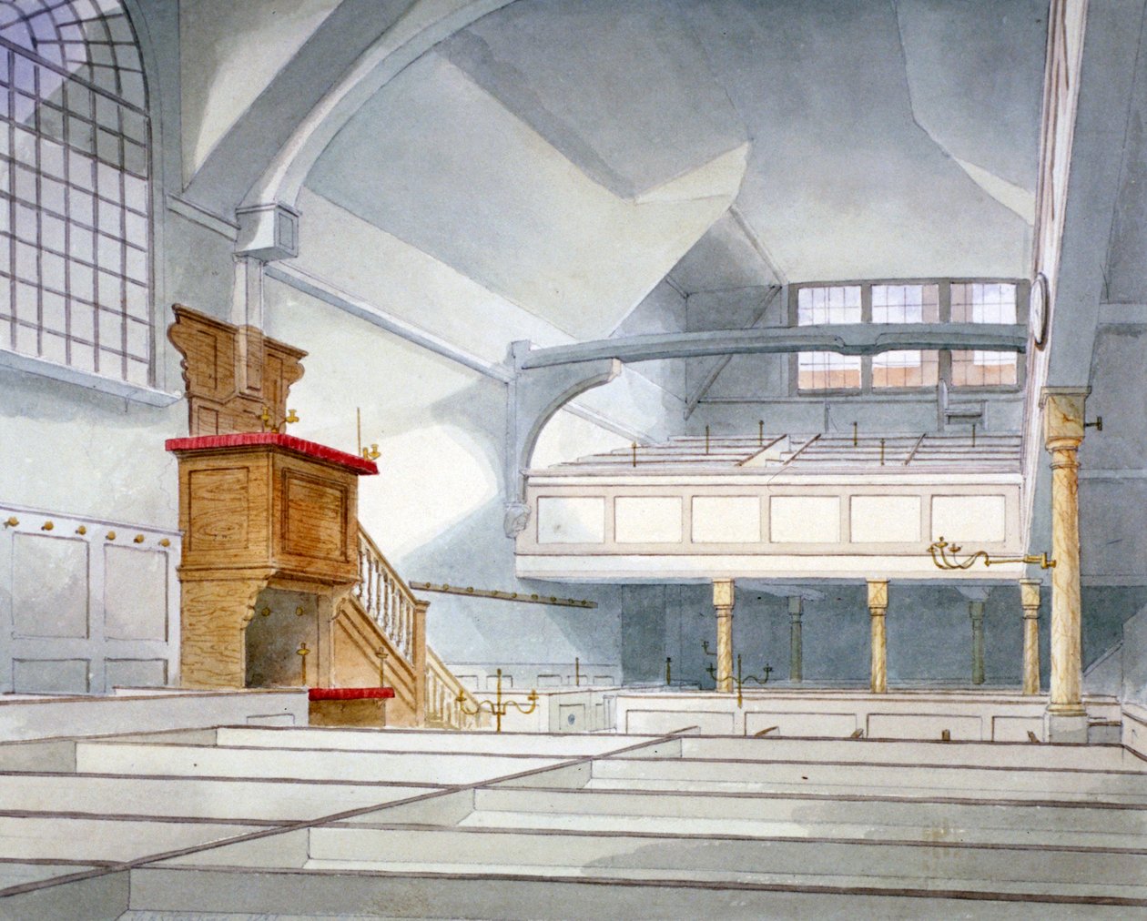 Innvendig utsikt over Church of St Bartholomew-the-Great, Smithfield, City of London, 1821 av Thomas Hosmer Shepherd