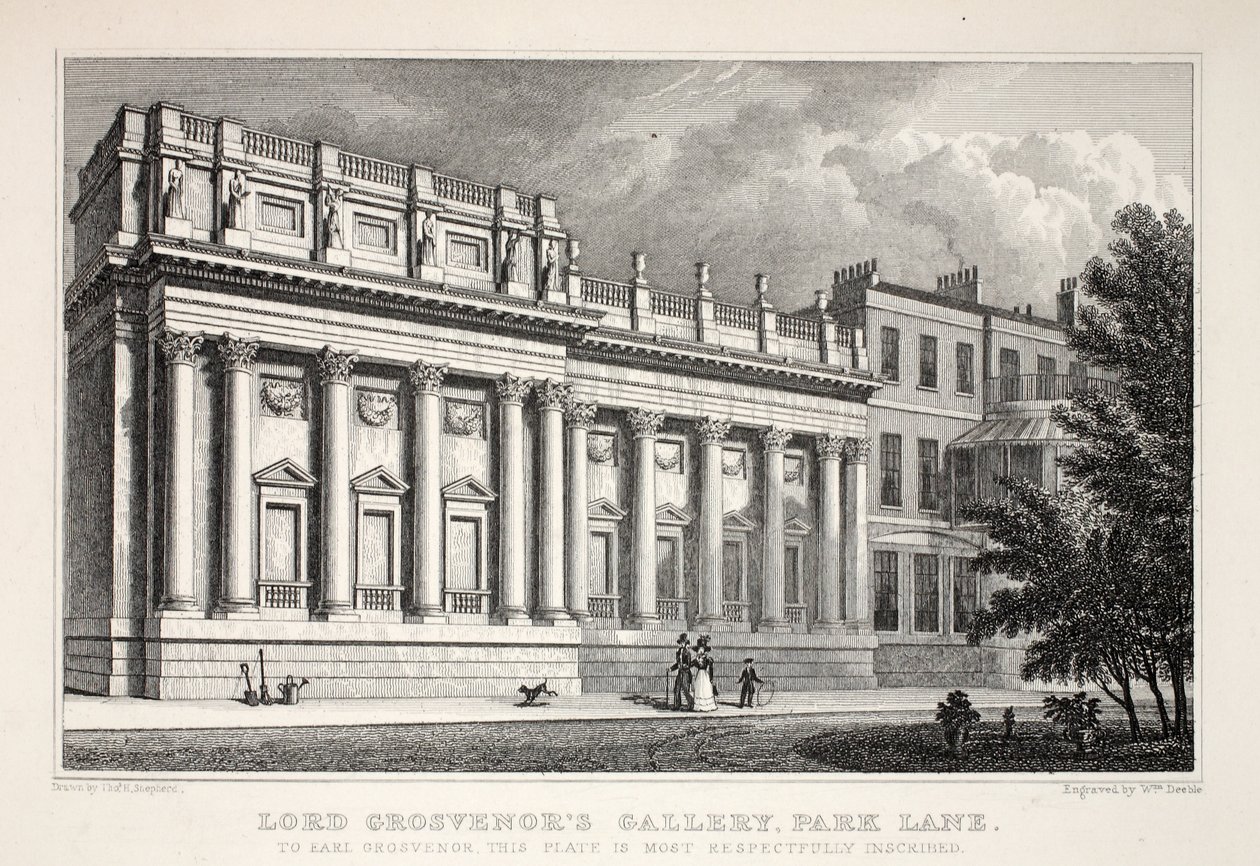 Lord Grosevenor's Gallery, Park Lane, fra puben 'London and it's Environs in the Nineteenth Century'. Jones und Co., 1827-1829 av Thomas Hosmer Shepherd
