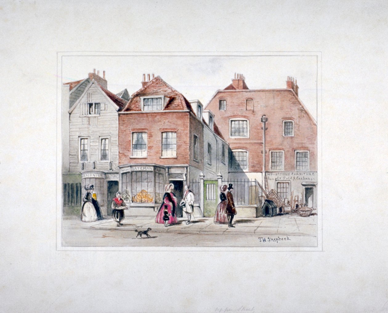 Mr Upcotts hus og figurer på Upper Street, Islington, London, c1835. av Thomas Hosmer Shepherd