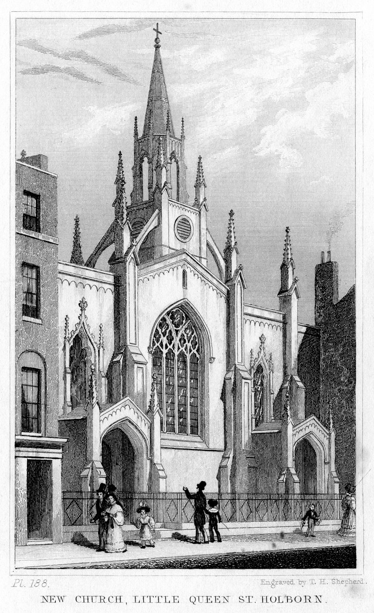 New Church, Little Queen Street, Holborn, London, 1800-tallet. av Thomas Hosmer Shepherd