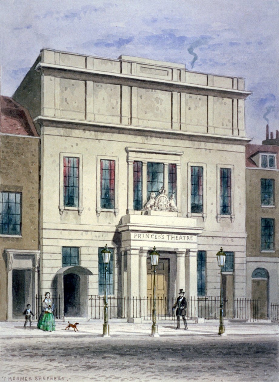Nordfronten av Princess's Theatre på Eastcastle Street, St Marylebone, London, c1830 av Thomas Hosmer Shepherd