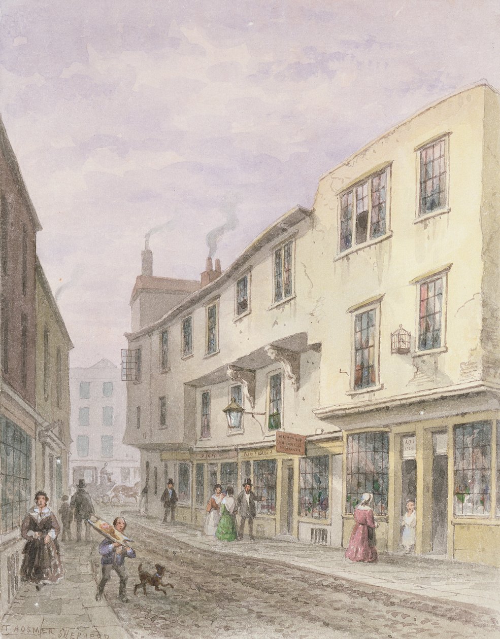 Gammelt hus ved inngangen til Leather Lane, 1857 av Thomas Hosmer Shepherd