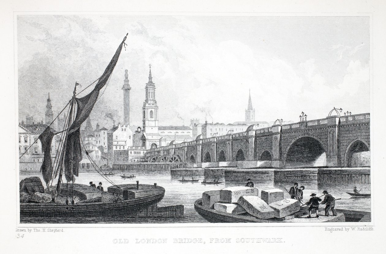 Old London Bridge, fra Southwark, fra "London and it