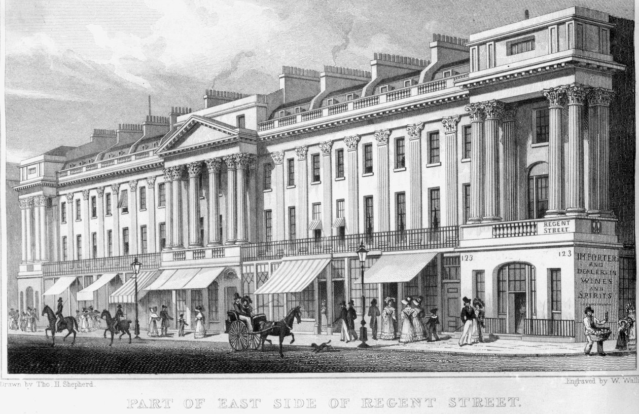 En del av østsiden av Regent Street, London av Thomas Hosmer Shepherd