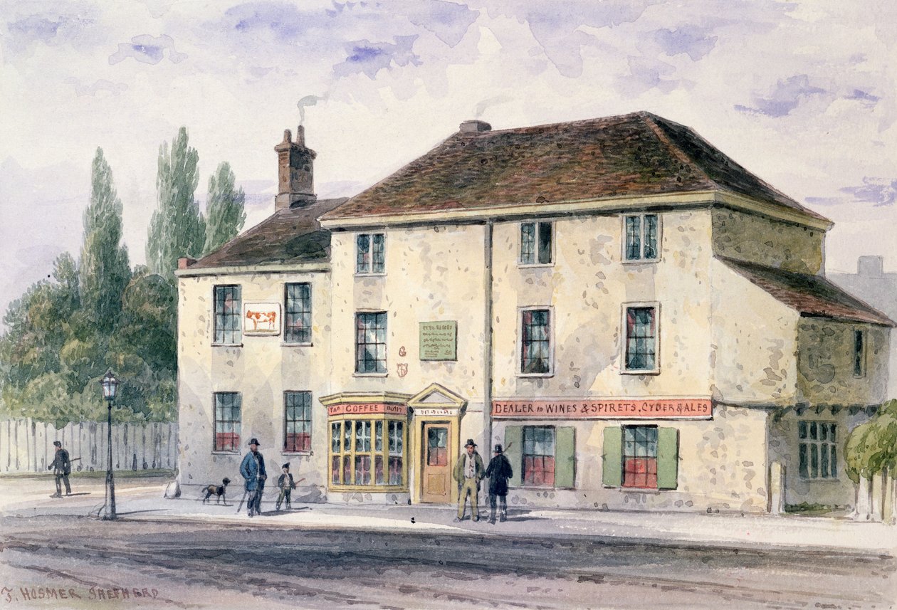 Pied Bull Public House, 1848 (wc på papir) av Thomas Hosmer Shepherd