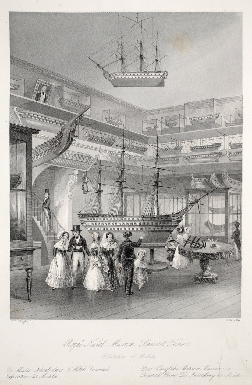 Royal Naval Museum, Somerset House, fra puben 'London Interiors with their Costumes and Ceremonies'. Joseph Mead, London, ca. 1843 (stålgravering) av Thomas Hosmer Shepherd