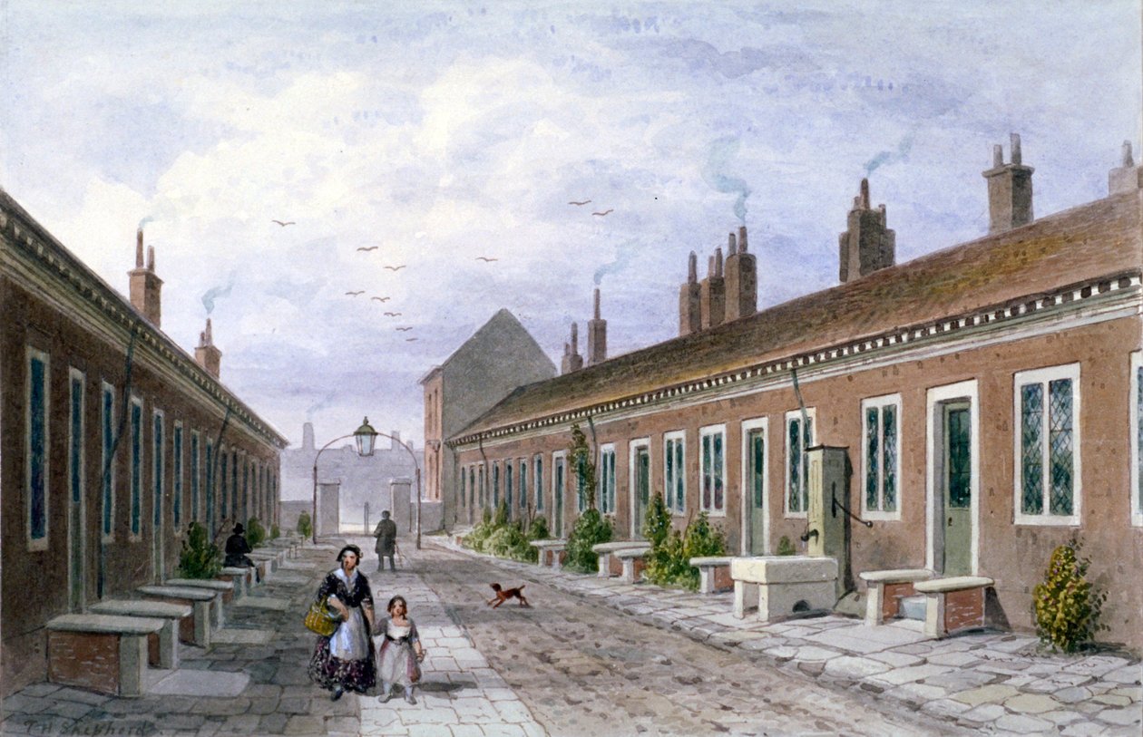 Skinners' Almshouses, Mile End Road, Stepney, London, c1840 av Thomas Hosmer Shepherd