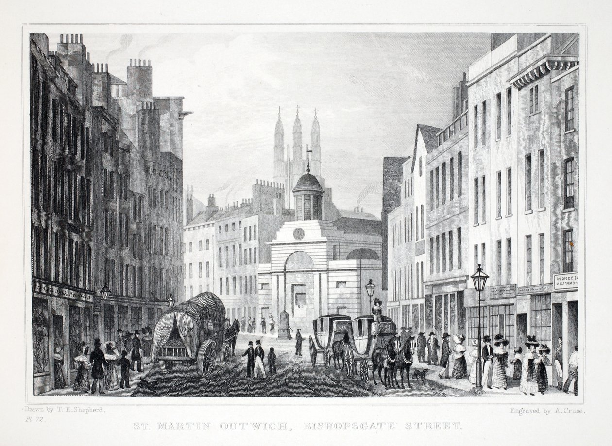 St Martin Outwich, Bishopsgate Street, fra London og dets omgivelser i puben fra det nittende århundre. Jones und Co., 1827-1829 av Thomas Hosmer Shepherd