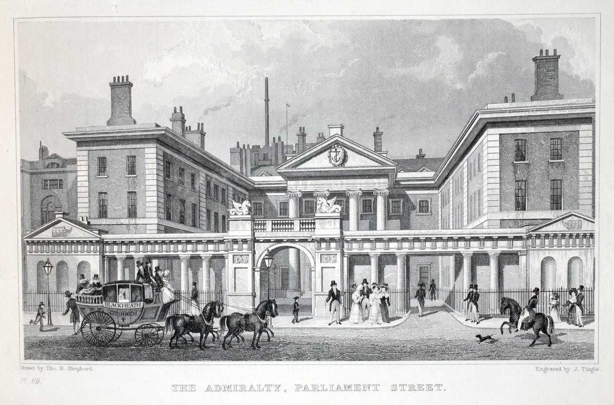 Admiralitetet, Parliament Street, fra puben 'London and it's Environs in the Nineteenth Century'. Jones und Co., 1827-1829 av Thomas Hosmer Shepherd