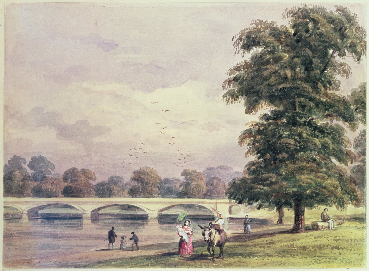 Broen mellom Kensington Gardens og Hyde Park på Serpentine av Thomas Hosmer Shepherd