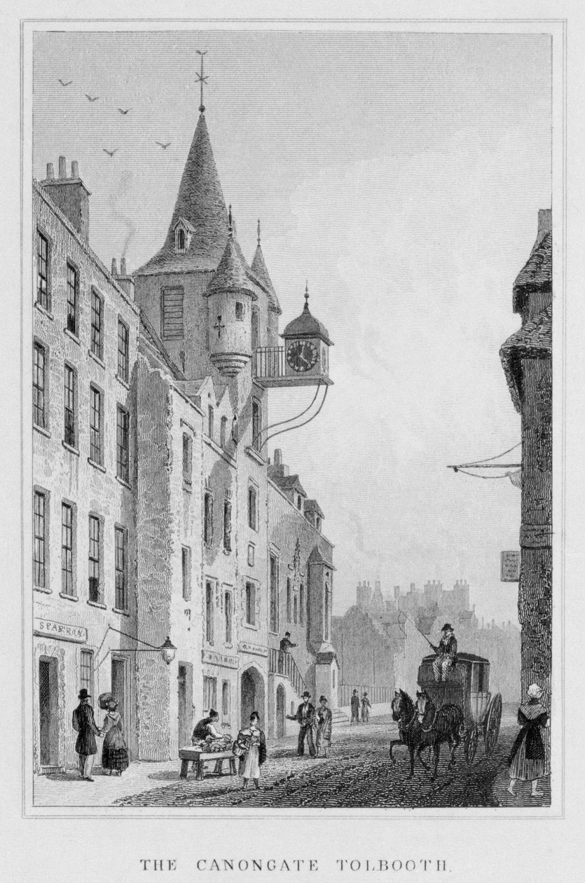 The Canongate Tolbooth, Edinburgh, gravert av Thomas Barber, 1829 bw-foto) av Thomas Hosmer Shepherd