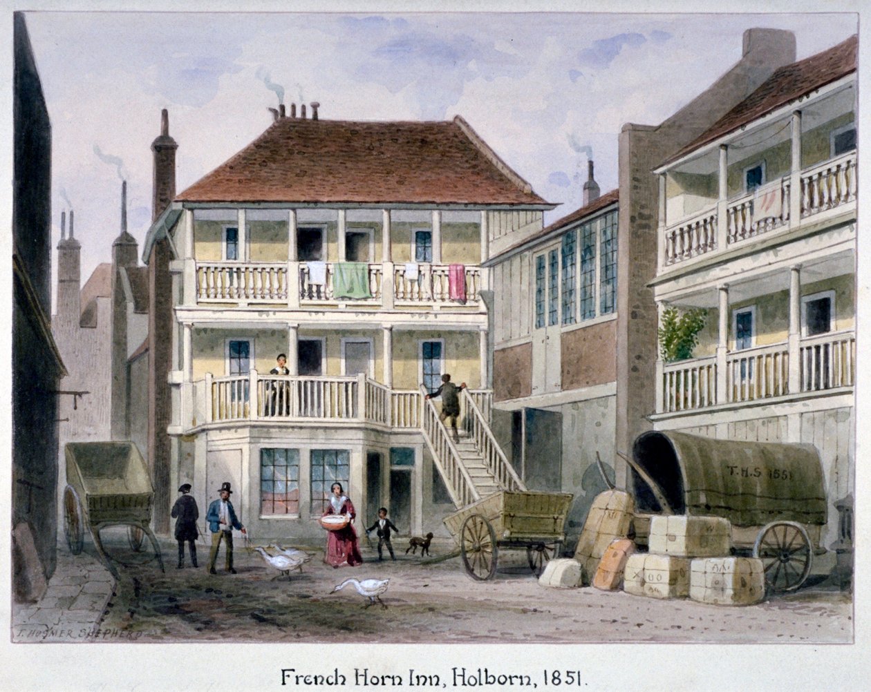 The French Horn Inn, Holborn, London, 1851. av Thomas Hosmer Shepherd