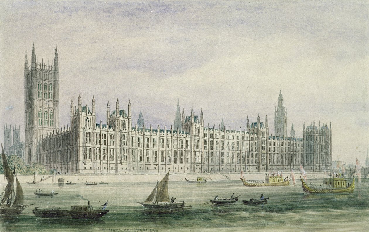 The Houses of Parliament (grafitt, penn og blekk og wc på papir) av Thomas Hosmer Shepherd