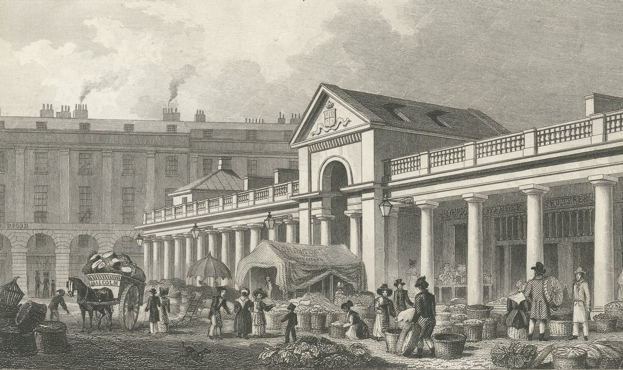 NW-fasaden til det nye Covent Garden-markedet, 1827-30 av Thomas Hosmer Shepherd