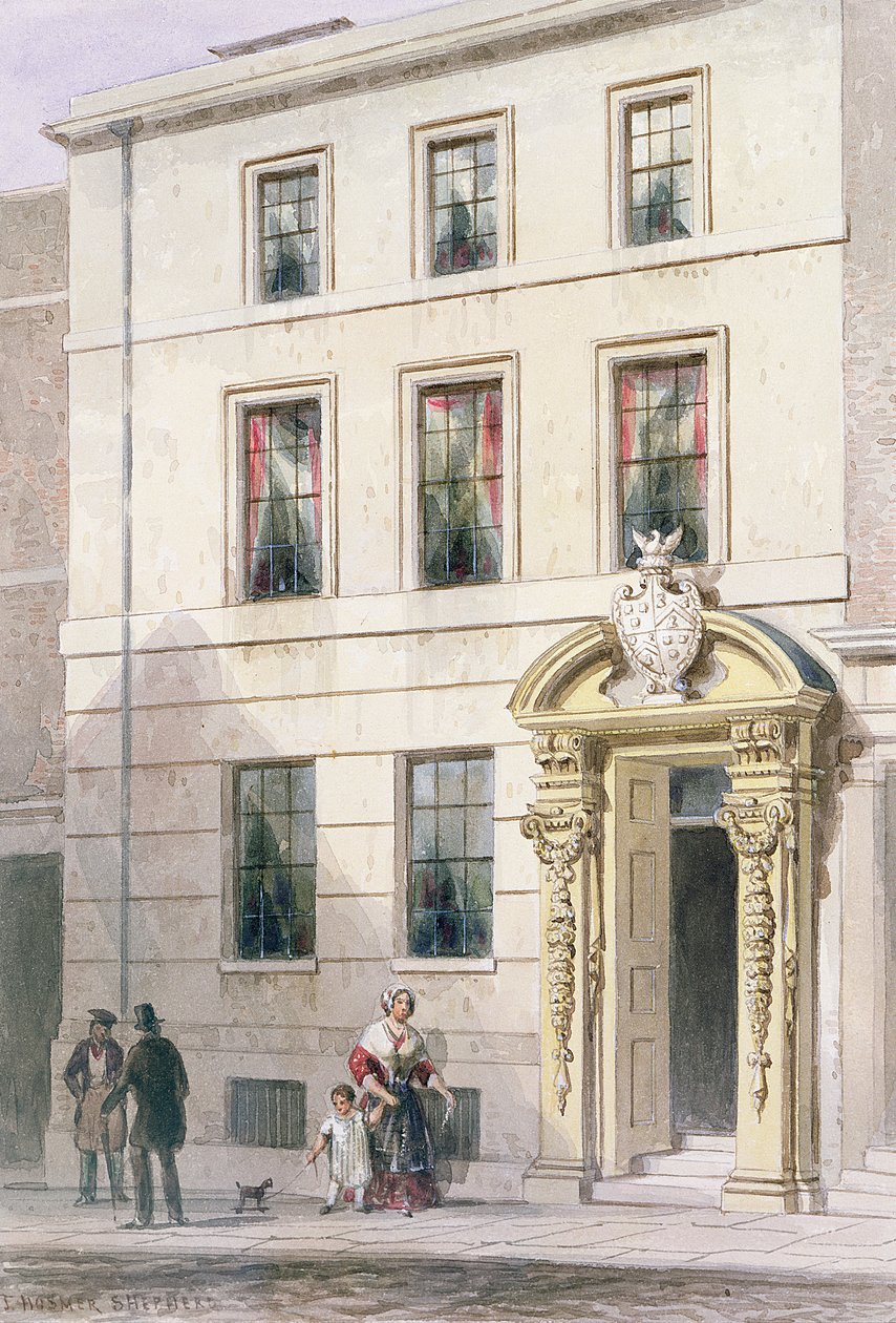 Den nye fronten til Painter Stainers Hall, 1850 (wc på papir) av Thomas Hosmer Shepherd