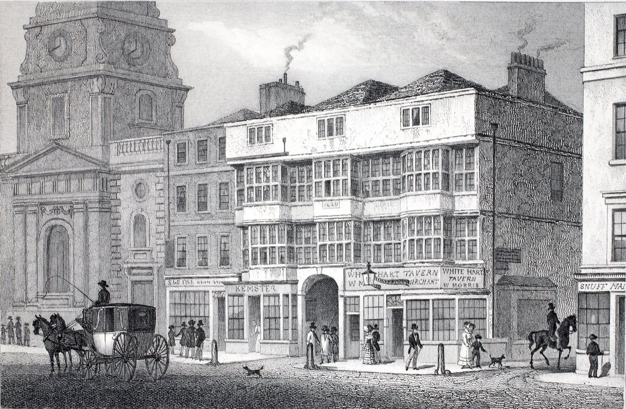The Old White Hart Tavern, Bishopsgate Street, fra puben 'London and it's Environs in the Nineteenth Century'. Jones und Co., 1827-1829 av Thomas Hosmer Shepherd