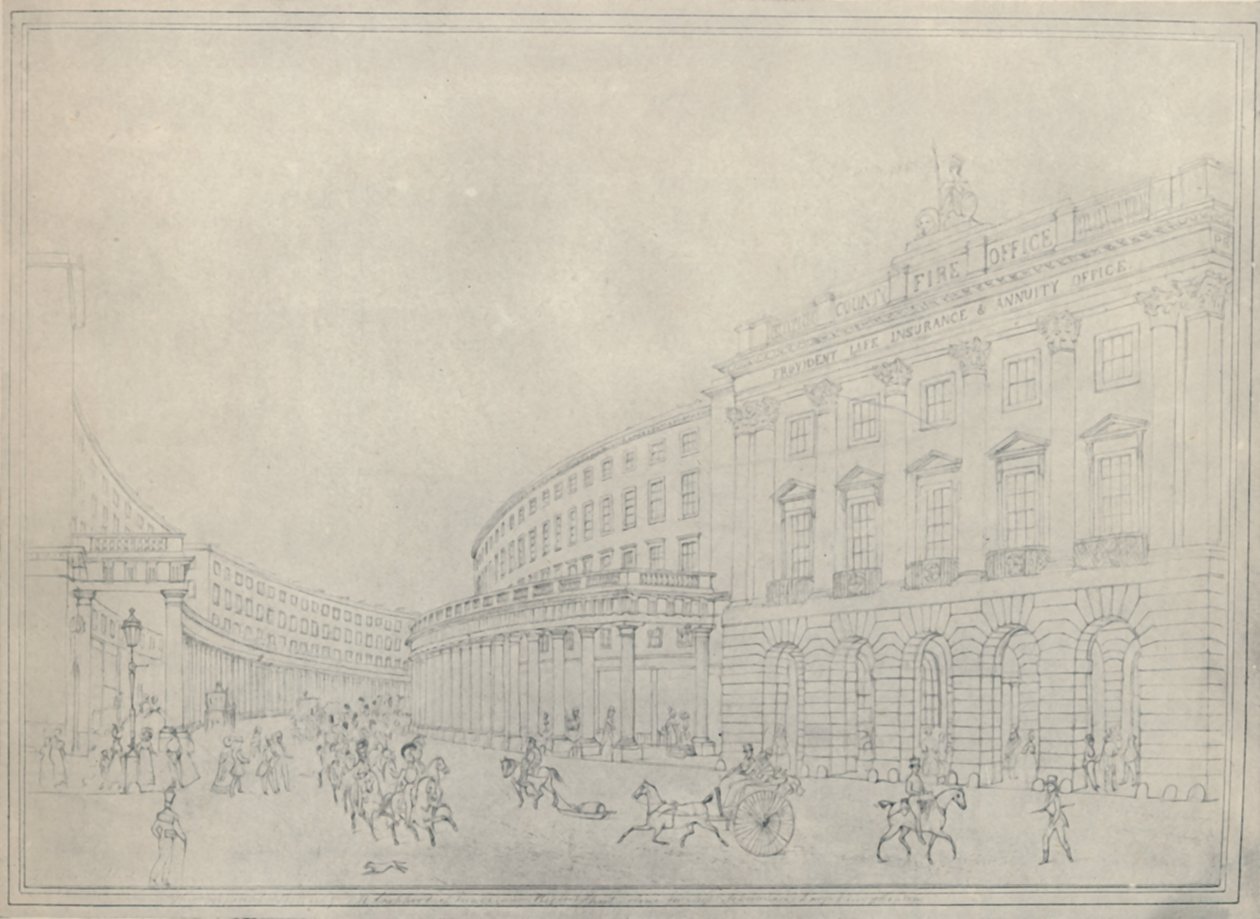 The Quadrant, Regent Street, 1822, 1920 av Thomas Hosmer Shepherd