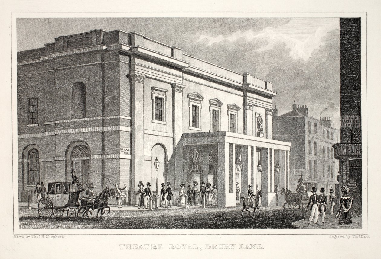 Theatre Royal, Drury Lane, fra puben 'London and it's Environs in the Nineteenth Century'. Jones und Co., 1827-1829 av Thomas Hosmer Shepherd
