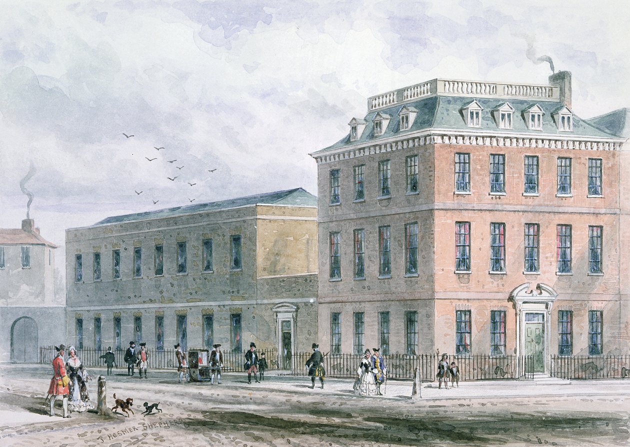 Utsikt over Soho Square og Carlisle House av Thomas Hosmer Shepherd