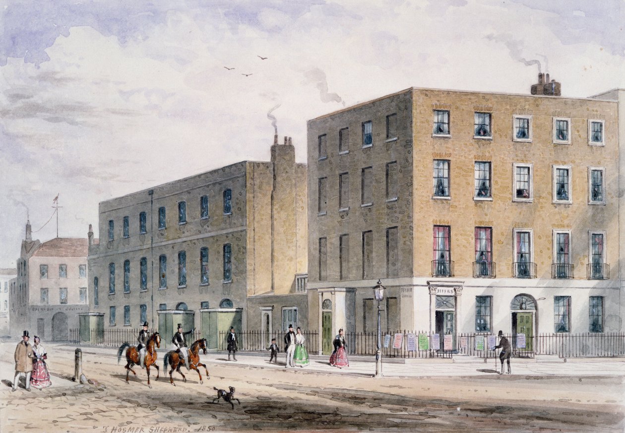 Utsikt over Soho-plassen og det katolske kapellet, 1850 av Thomas Hosmer Shepherd