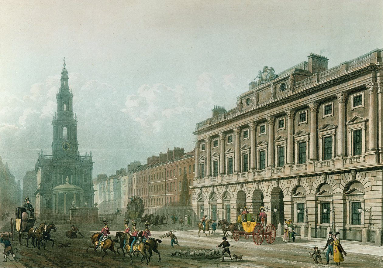 Utsikt over Somerset House, fra Stranden, gravert av J. Bluck (fl.1791-1831), pub. 1819 av Ackermanns 
