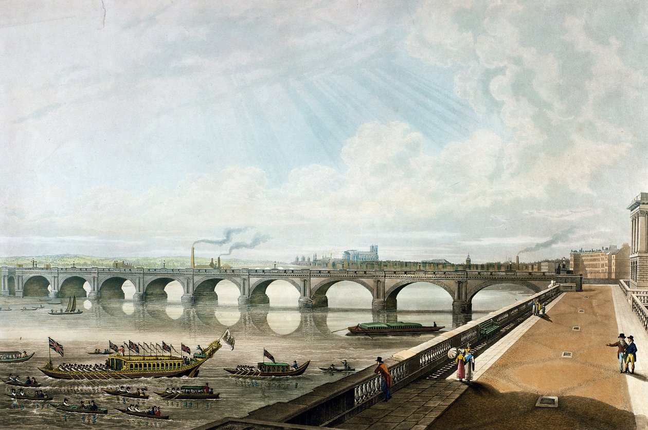Utsikt over Waterloo Bridge fra East End av Somerset House Terrace av Thomas Hosmer Shepherd