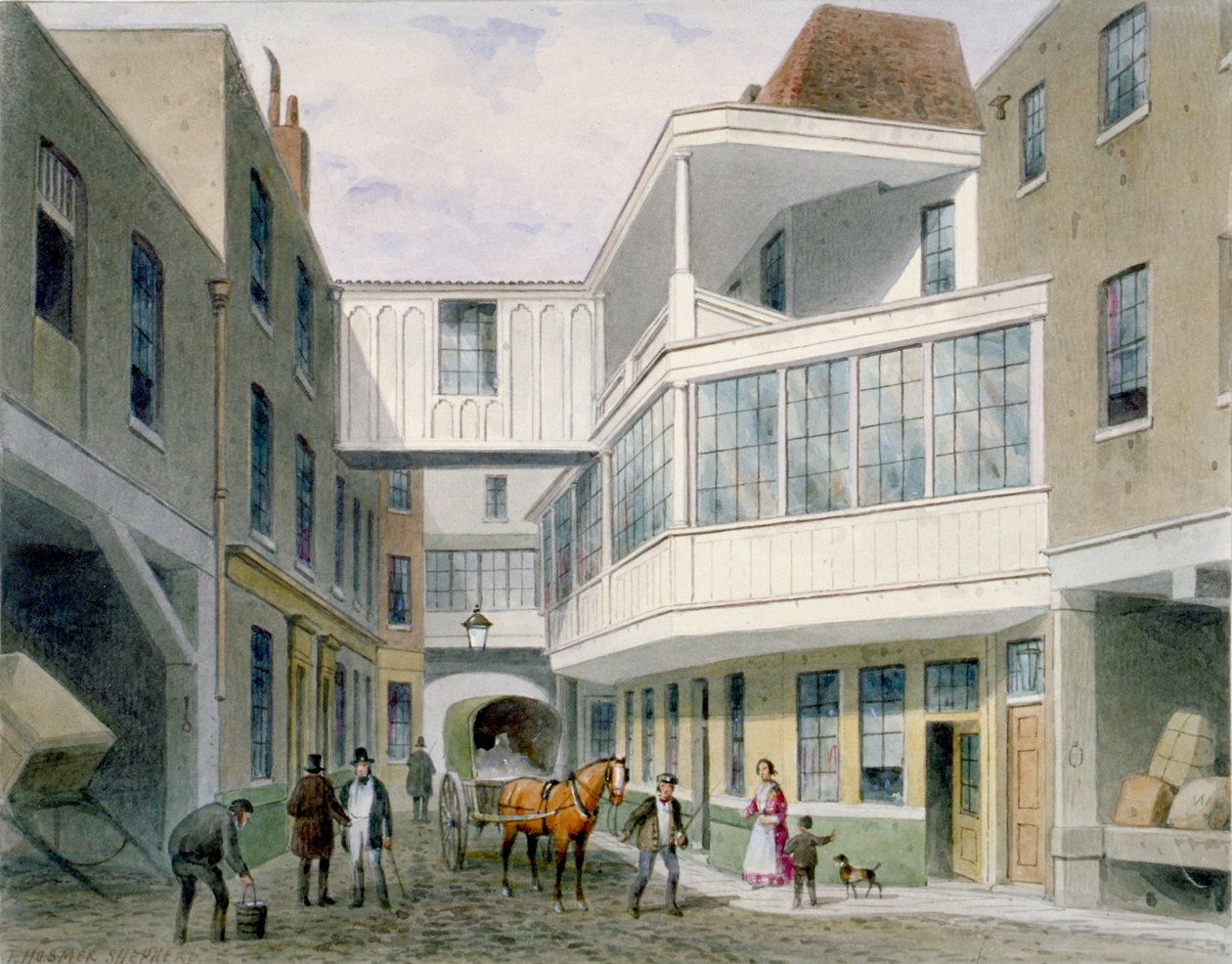Utsikt over Cross Keys Tavern, Wood Street, City of London, c1850. av Thomas Hosmer Shepherd