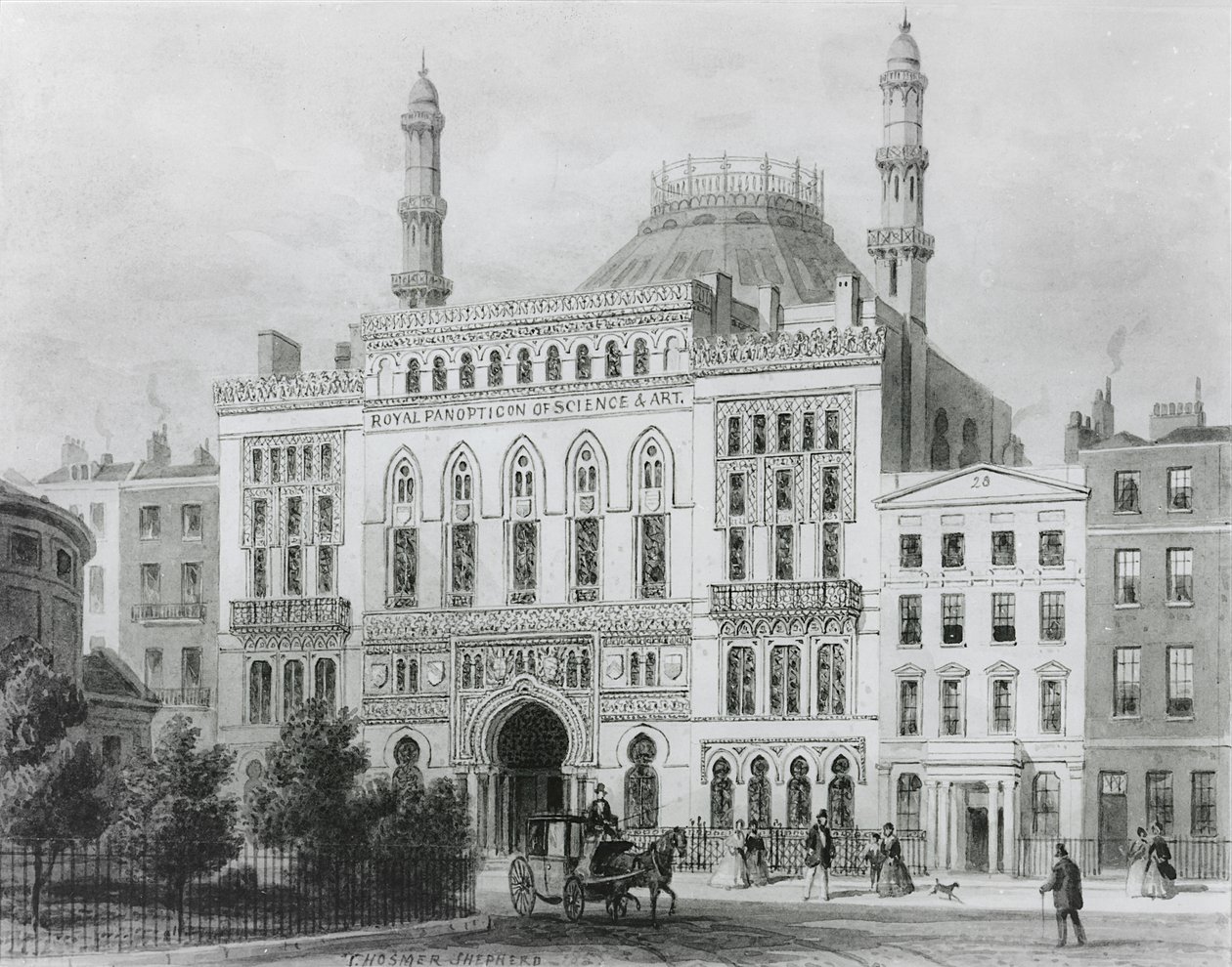 Utsikt over Royal Panopticon of Science and Art, 1825 (litografi) av Thomas Hosmer Shepherd