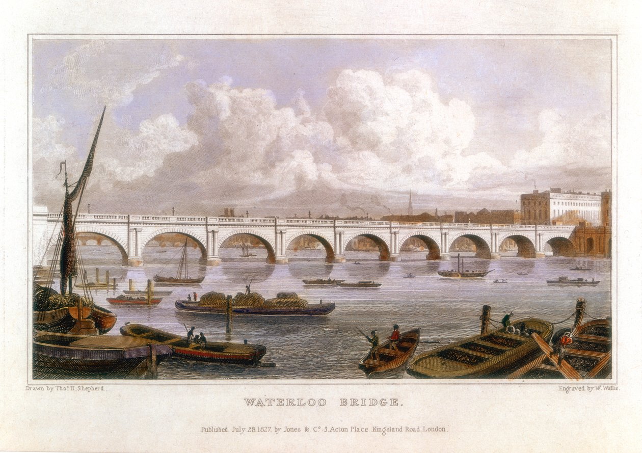 Waterloo Bridge, London, over Themsen, 1817 av Thomas Hosmer Shepherd