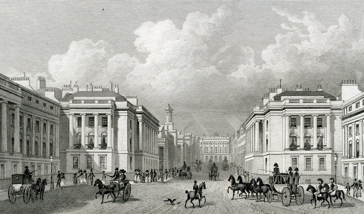 Waterloo Place og en del av Regent Street, pub.1828 av Thomas Hosmer Shepherd