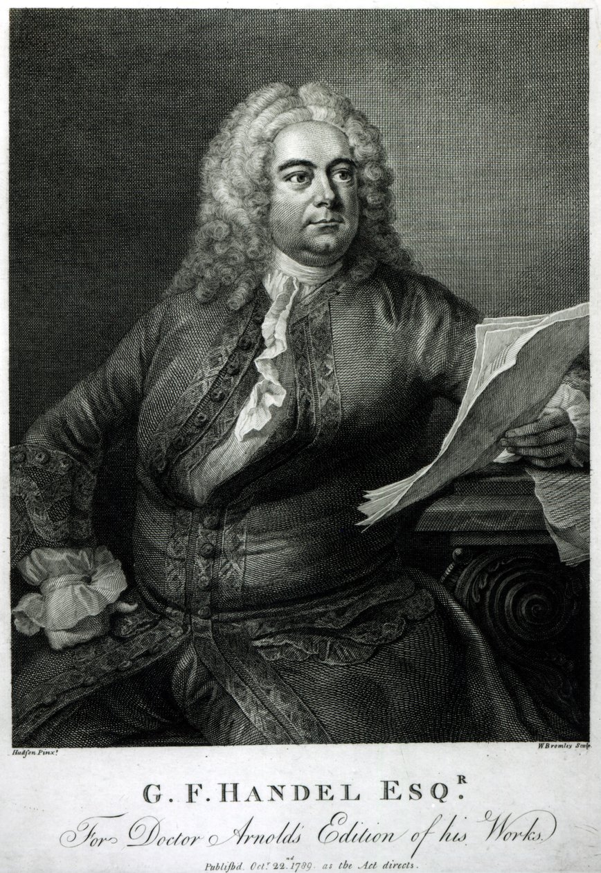 George Frederick Handel (1685-1759), gravert av William Bromley (1769-1842), for doktor Arnolds utgave av hans (Handels) verk, pub. 1789 av Thomas Hudson