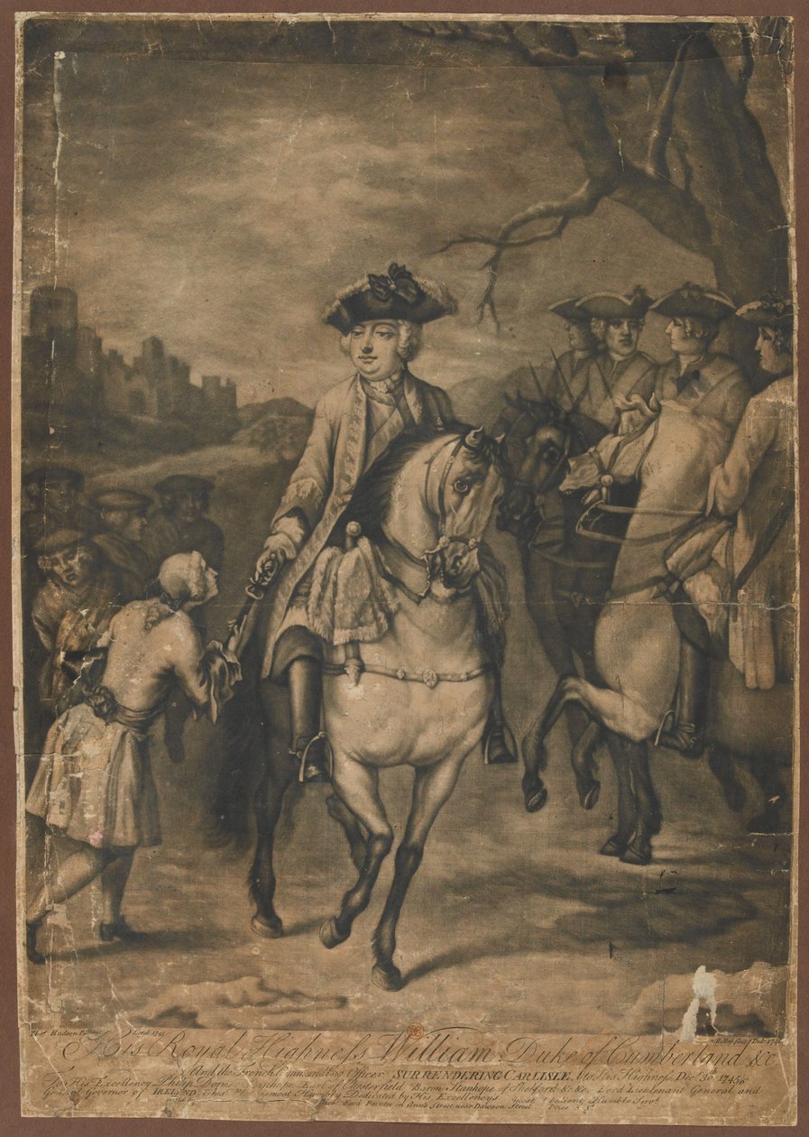 H.R.H. Hertugen av Cumberland og den franske kommandøroffiseren overgir Carlisle til Hans Høyhet, 30. desember 1745, 1746 (mezzotint) av Thomas Hudson