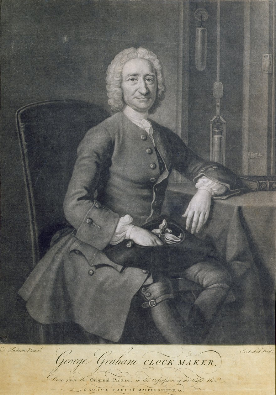 Portrett av George Graham (1673-1751) Urmaker, gravert av John Faber (1684-1756) av Thomas Hudson
